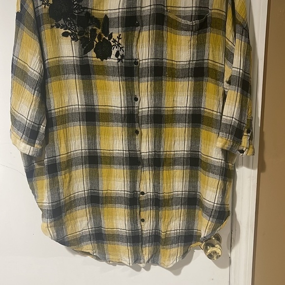 Anthropologie Maeve Yellow Plaid Button Down Blouse Large - Picture 3 of 10